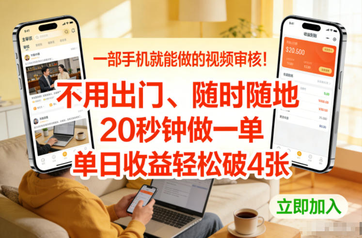 一部手机就能做的视频审核！不用出门，随时随地，20秒钟做一单，单日收益轻松破4张【揭秘】-聊项目