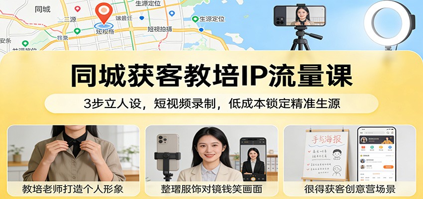 同城获客教培IP流量课：3步立人设，短视频录制，低成本锁定精准生源-聊项目
