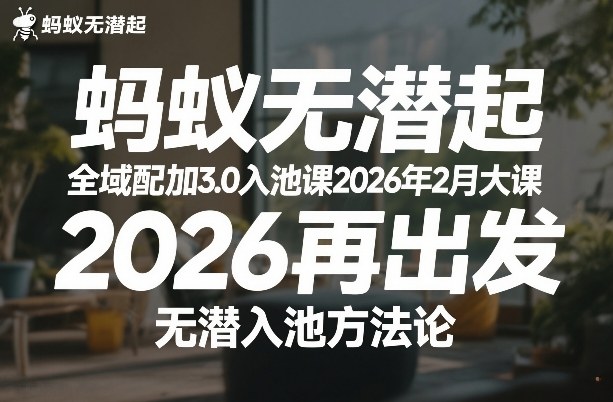 蚂蚁无潜不起全域配抖加3.0入池课2026年2月大课，2026再出发，无潜入池方法论-聊项目