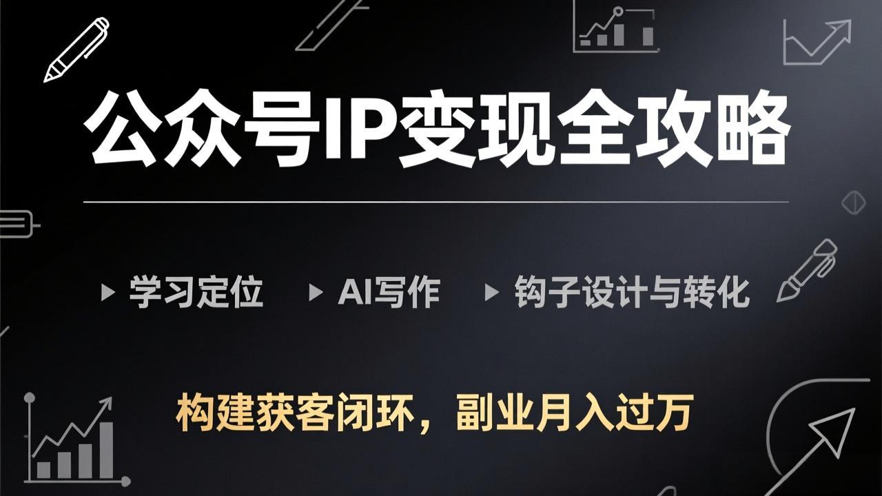 公众号IP变现全攻略-更新，学习定位、AI写作、钩子设计与转化，构建获客闭环，副业月入过万-聊项目