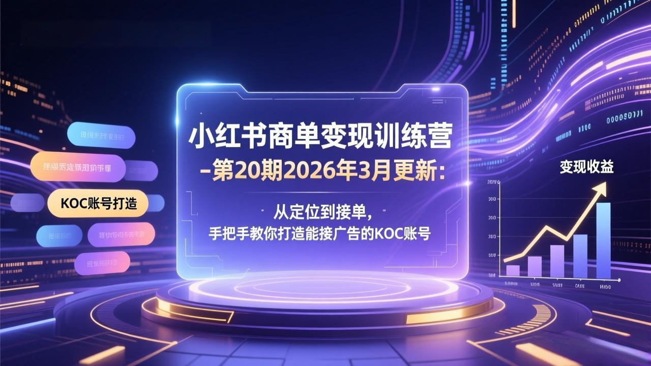 小红书商单变现训练营-第20期26年3月更新：从定位到接单，手把手教你打造能接广告的KOC账号-聊项目