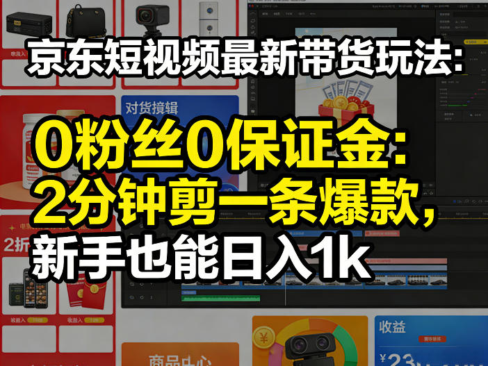 京东短视频最新带货玩法，0粉丝0保证金，2分钟剪一条爆款，新手也能日入1k+【揭秘】-聊项目