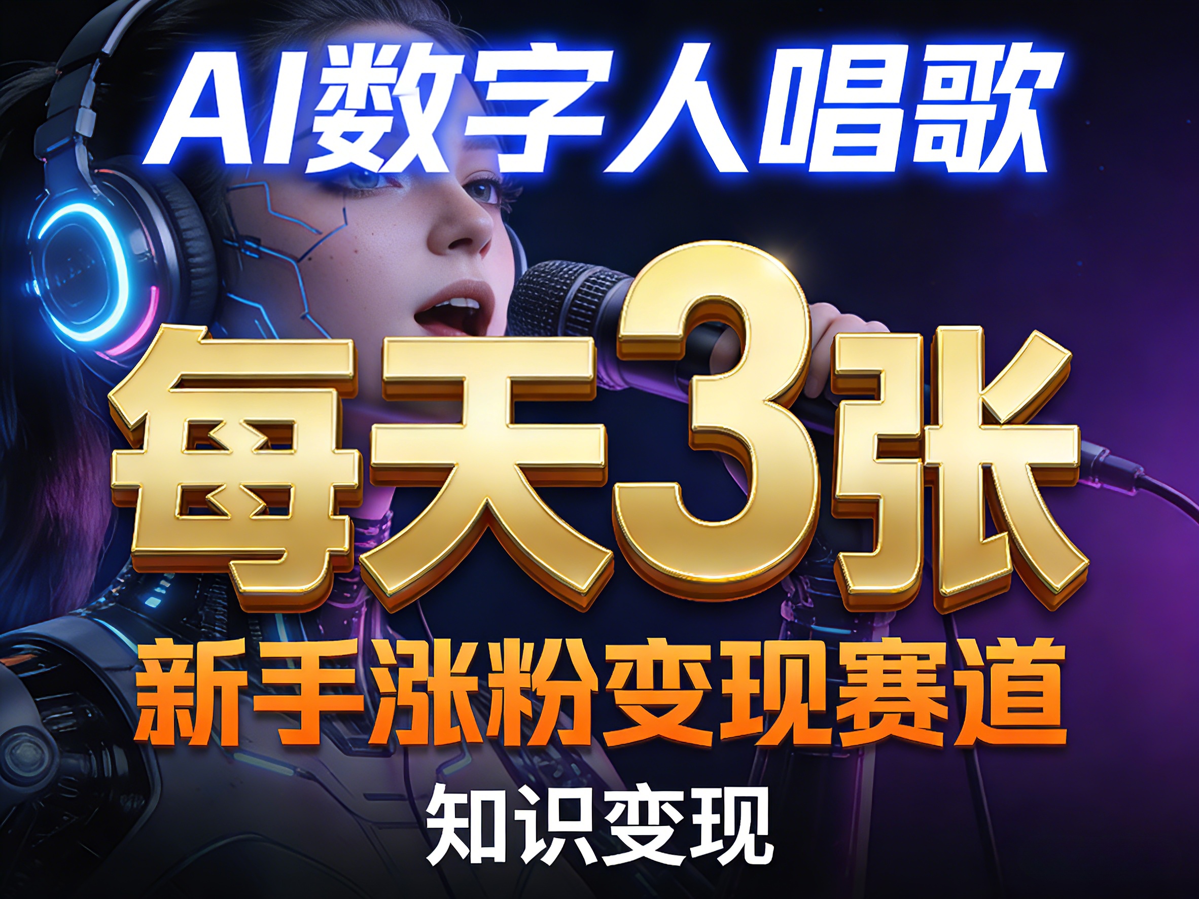 AI数字人唱歌，新手涨粉变现赛道，每天3张和知识付费，副业必备-聊项目