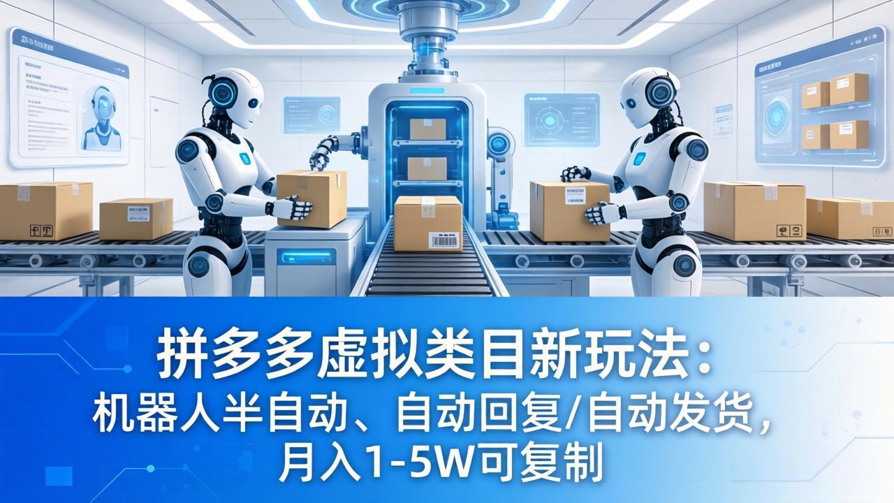 拼多多虚拟类目新玩法：机器人半自动、自动回复 /自动发货，月入 1-5W 可复制-聊项目