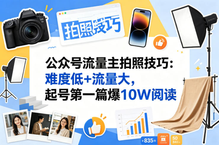 公众号流量主之拍照技巧赛道，难度低+流量大，起号第一篇就爆了10w阅读-聊项目