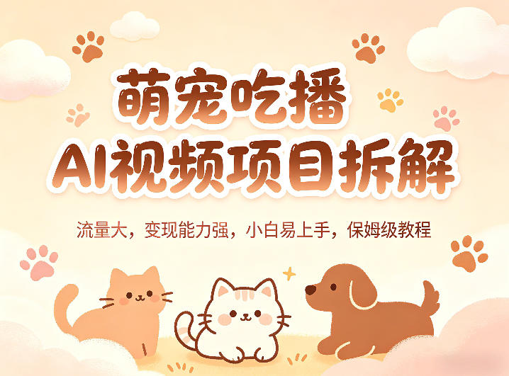 萌宠吃播AI视频项目拆解，流量大，变现能力强，小白易上手，保姆级教程-聊项目
