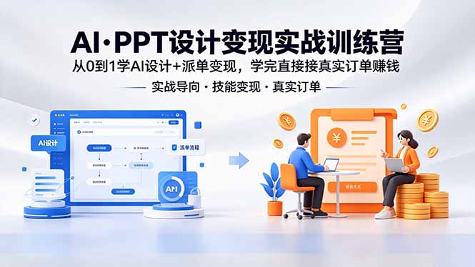 AI·PPT设计变现实战训练营，从0到1学AI设计+派单变现，学完直接接真实订单赚钱-聊项目
