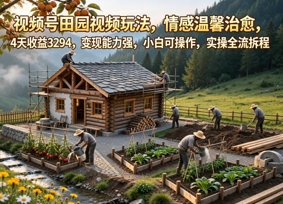 视频号田园视频玩法，情感温馨治愈，4天收益3294，变现能力强，小白可操作，实操全流程拆解-聊项目