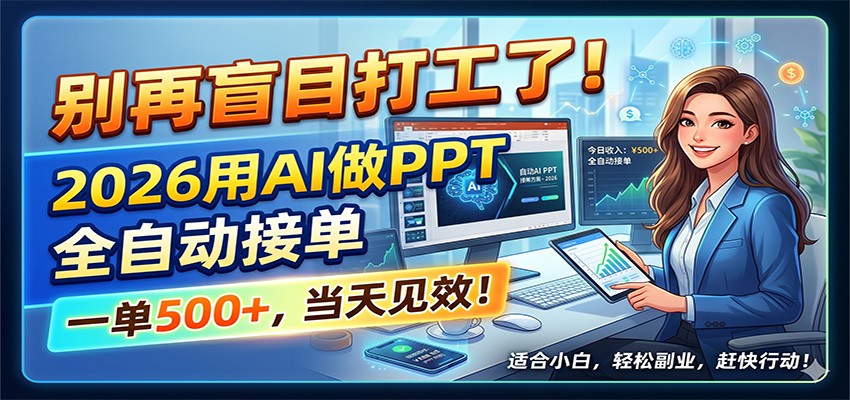别再盲目打工了！2026用AI做PPT全自动接单，一单5张+，当天见效！-聊项目