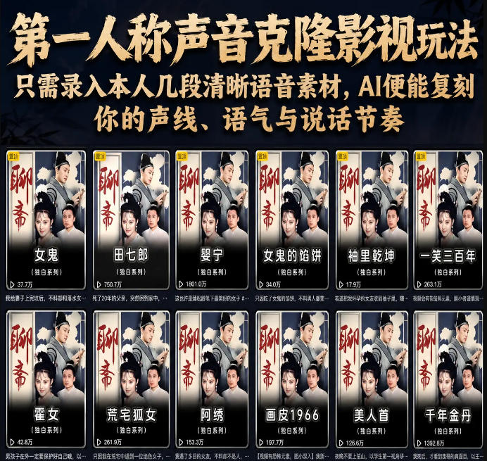 第一人称声音克隆影视玩法，只需录入本人几段清晰语音素材，AI便能复刻你的声线、语气与说话节奏-聊项目