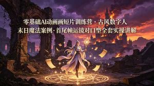 零基础AI动画短片训练营，古风数字人末日魔法案例，首尾帧运镜对口型全套实操讲解-聊项目