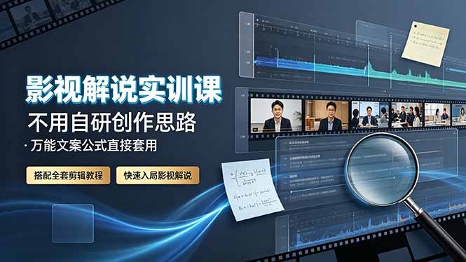影视解说实训课：不用自研创作思路，万能文案公式直接套用，搭配全套剪辑教程，快速入局影视解说-聊项目