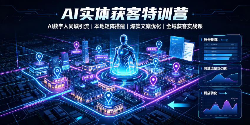 AI实体获客特训营｜AI数字人同城引流、本地矩阵搭建、爆款文案优化全域获客实战课-聊项目