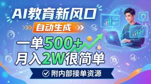 AI教育新风口，自动生成，一单500+，月入2W很简单，附内部接单资源-聊项目