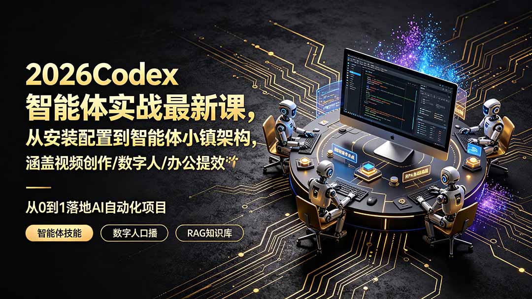 2026Codex智能体实战最新课，从安装配置到智能体小镇架构，涵盖视频创作/数字人/办公提效全技能-聊项目