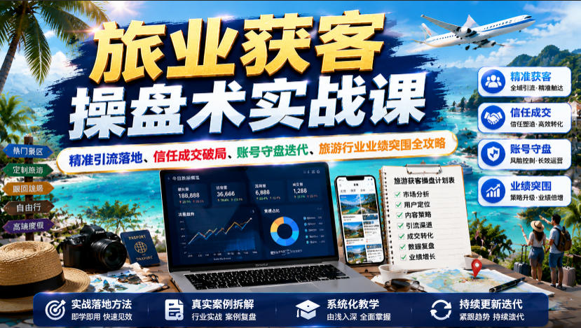 旅业获客操盘术实战课｜精准引流落地、信任成交破局、账号守盘迭代、旅游行业业绩突围全攻略-聊项目