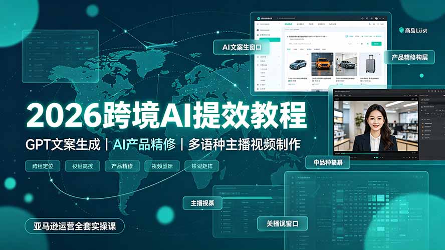 2026跨境AI提效教程·GPT文案生成｜AI产品精修｜多语种主播视频制作，亚马逊运营全套实操课-聊项目