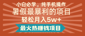 2024暑假最赚钱的项目,简单无脑操作,每单利润最少500+,轻松月入5万+-聊项目
