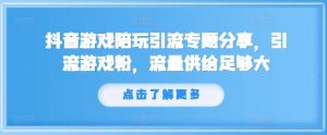 抖音游戏陪玩引流专题分享，引流游戏粉，流量供给足够大-聊项目
