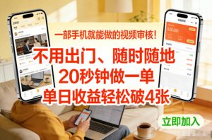 一部手机就能做的视频审核!不用出门,随时随地,20秒钟做一单,单日收益轻松破4张【揭秘】-聊项目