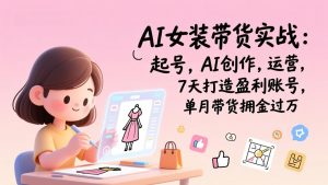 AI女装带货实战:起号,AI创作,运营,7天打造盈利账号,单月带货佣金过万-聊项目