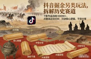 抖音掘金另类玩法，拆解历史赛道，7条作品涨粉300W+，点赞量高达900W，只讲核心逻辑，干货分享-聊项目