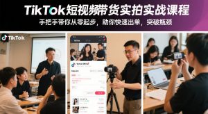 TikTok短视频带货实拍实战课程,手把手带你从零起步,助你快速出单,突破瓶颈-聊项目