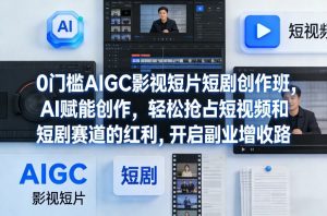 0门槛AIGC影视短片短剧创作班,AI赋能创作,轻松抢占短视频和短剧赛道的红利,开启副业增收路-聊项目