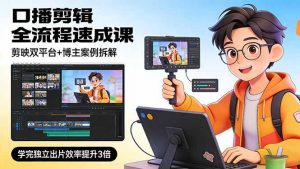 口播剪辑全流程速成课,剪映双平台+博主案例拆解,学完独立出片效率提升3倍-聊项目