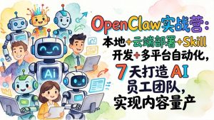 OpenClaw实战营：本地+云端部署+Skill开发+多平台自动化，7 天打造 AI 员工团队，实现内容量产-聊项目