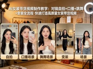 AI女装带货视频制作教学，对镜自拍、口播、跳舞、变装全流程，快速打造高质量女装带货视频-聊项目