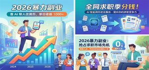 2026暴力副业：靠AI帮人改简历，单日收益1000+，全网求职季分钱-聊项目