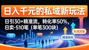 日入千米的私域新玩法：日引30＋精准流，转化率50%，日卖5-10笔(单笔300米)-聊项目