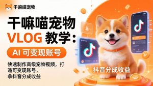 干嘛喵宠物 VLOG 教学:AI 快速制作高级宠物视频,打造可变现账号,拿抖音分成收益-聊项目