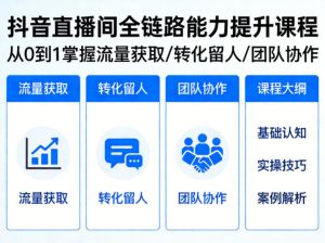 抖音直播间浓缩版视频课程,从0到1掌握直播间流量获取、转化留人、团队协作的全链路能力-聊项目