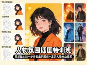 人物氛围插图特训班，零基础也能一步步画出氛围感十足的人物商业插图-聊项目