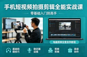 手机短视频拍摄剪辑全能实战课:零基础入门到高手,稳定器运镜+电脑剪映全套自学教程-聊项目