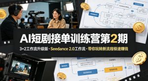 AI短剧接单训练营第2期,3+2工作流升级版,Seedance 2.0工作流,带你玩转新流程极速賺钱-聊项目