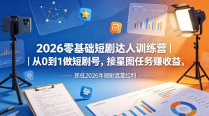 2026零基础短剧达人训练营｜从0到1做短剧号，接星图任务賺收益，抓住2026年短剧流量红利-聊项目