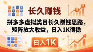亲测有效!拼多多虚拟类目长久赚钱思路,矩阵放大收益,日入 1K 很稳-聊项目