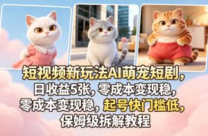 短视频新玩法AI萌宠短剧,日收益5张,零成本变现稳,起号快门槛低,保姆级拆解教程-聊项目