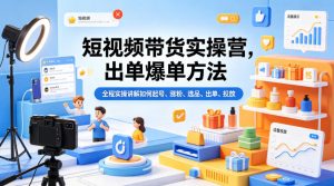 短视频带货实操营,出单爆单方法,全程实操讲解如何起号、涨粉、选品、出单、投放-聊项目
