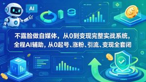不露脸做自媒体,从0到变现完整实战系统,全程AI辅助,从0起号、涨粉、引流、变现全套闭环-聊项目