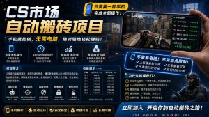 手机即可操作的CS市场自动搬砖系统|自动监控|自动下单|日入300+【揭秘】-聊项目
