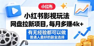 小红书影视玩法网盘拉新项目,每月多賺4k+,有无经验都可以做,普通人最好的副业选择-聊项目