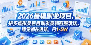 2026最稳副业项目,拼多多虚拟类目自动发货和客服玩法,睡觉都在进账,月1-5W【揭秘】-聊项目