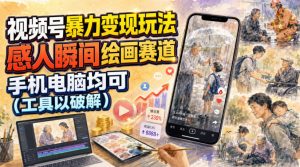 视频号暴力变现玩法，感人瞬间绘画赛道，手机电脑均可-聊项目