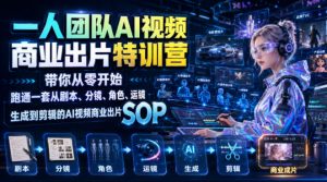 一人团队AI视频商业出片实战课：带你从零开始跑通一套从剧本、分镜、角色、运镜、生成到剪辑的AI视频商业出片SOP-聊项目