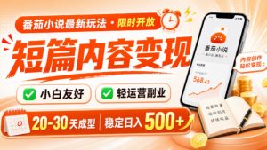 番茄小说最新短篇玩法，稳定日入500+！副业必看，小白可玩，限时开放【揭秘】-聊项目